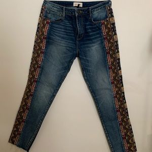 DRIFTWOOD Indigo Skinny Jeans with Multicolor Embroidered Side Trim